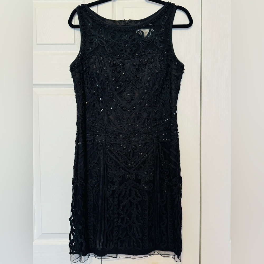 Vintage Anny Lee black knee length beaded lace event wedding holiday LBD Dress
